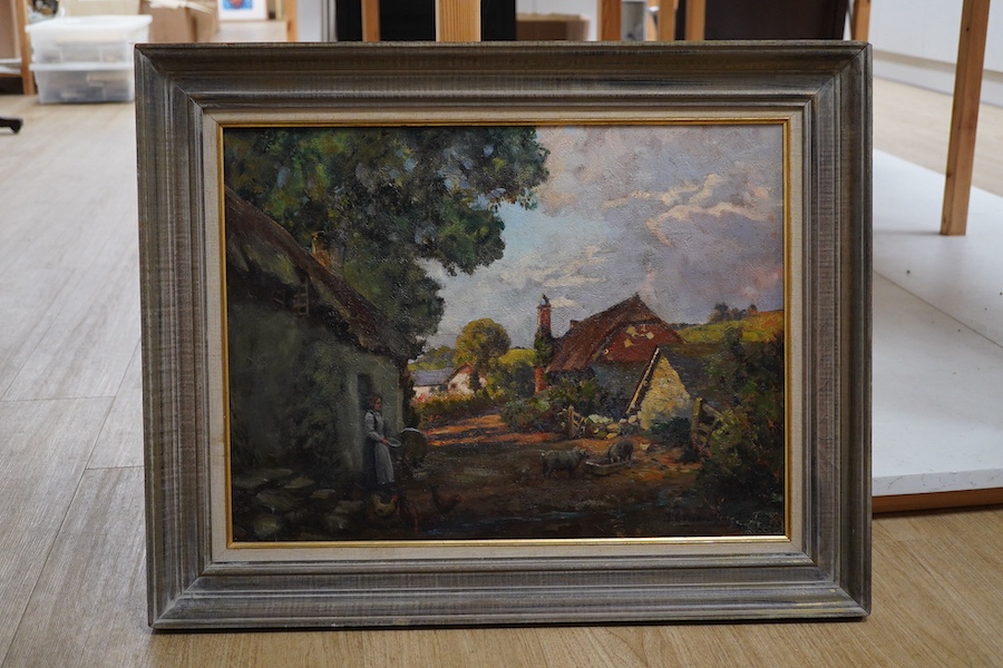 J Corsan Morton (Scottish, 1859–1928), oil on canvas, Farmyard scene, signed and dated 1890, 44 x 59cm. Condition - fair to good